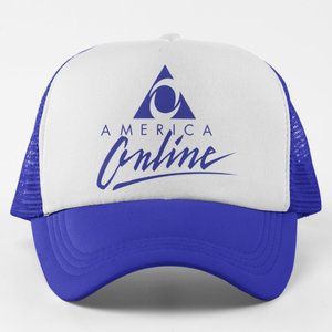NEW America Online Retro 90s Logo Foam Trucker Mesh Snapback Hat 2-TONE